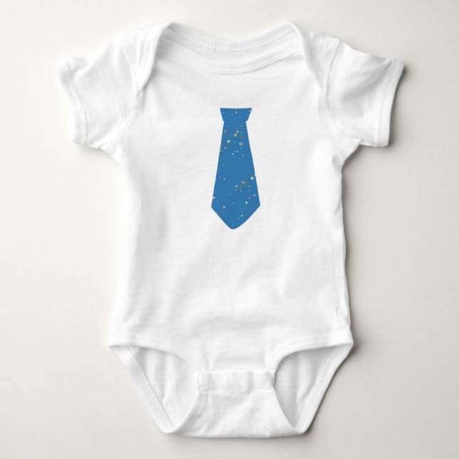 Necktie Blue Stars Baby Bodysuit (Front)