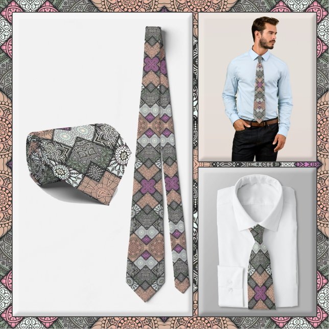 NECKTIE - Grey-Brown-White Mandala Design (Creator Uploaded)