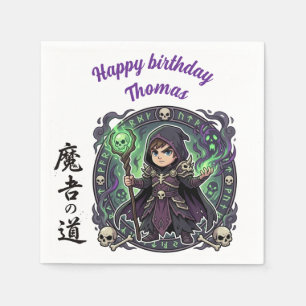 Necromancer Dark Magic Anime Chibi Gamer Birthday Napkin