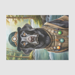 Ned goes to the Lake, Black Lab in Fishing Vest Tissue Paper