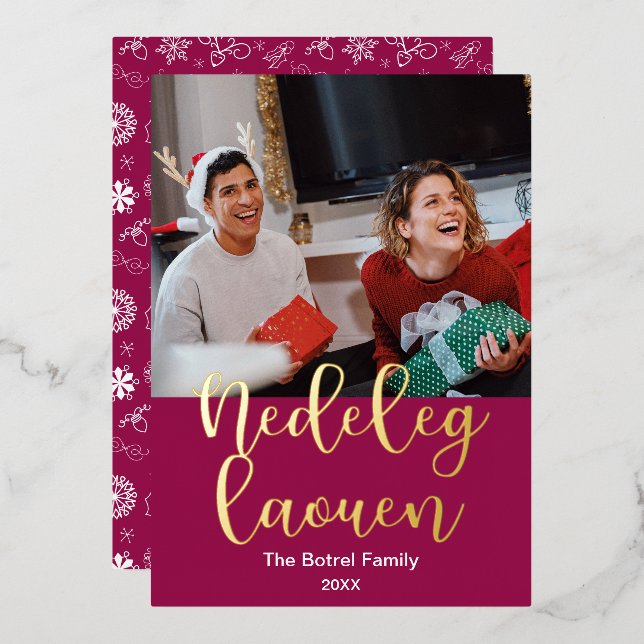 Nedeleg Laouen Merry Christmas In Breton, Elegant (Front/Back)