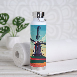 Nederland WIndmill Tulip Field Travel Gift Water Bottle