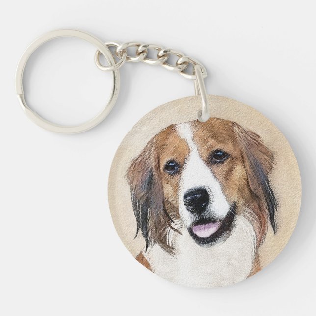 Nederlandse Kooikerhondje Painting - Dog Art Key Ring (Front)