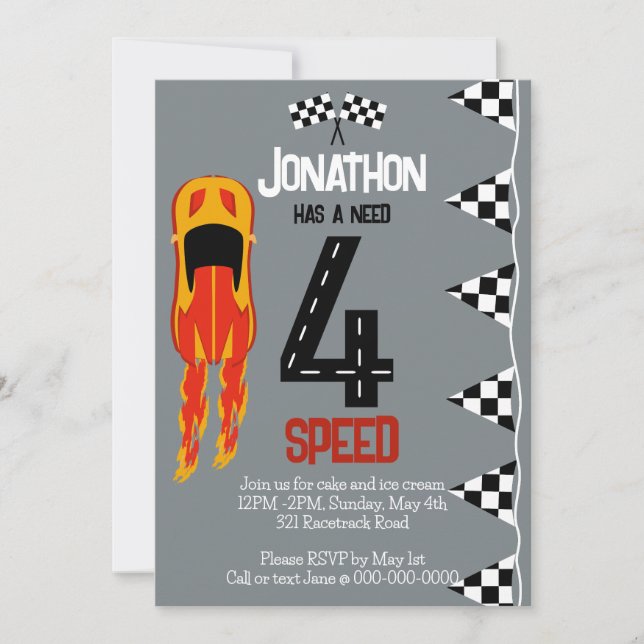 Need 4 Speed 4th birthday party Invitation (Front)