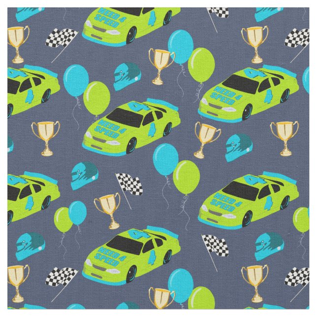 Need 4 Speed Race Car Boys 4th Birthday Party Fabric (Close Up)