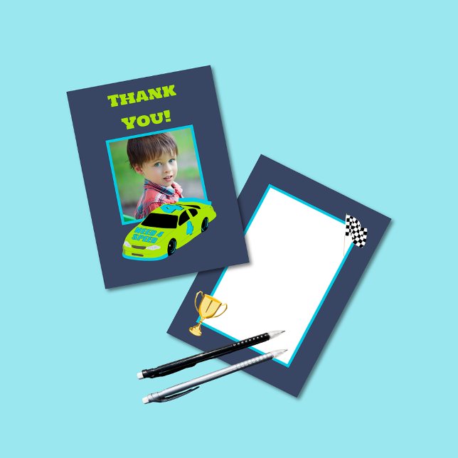 Need 4 Speed Race Car Boys 4th Birthday Photo Thank You Card (Creator Uploaded)