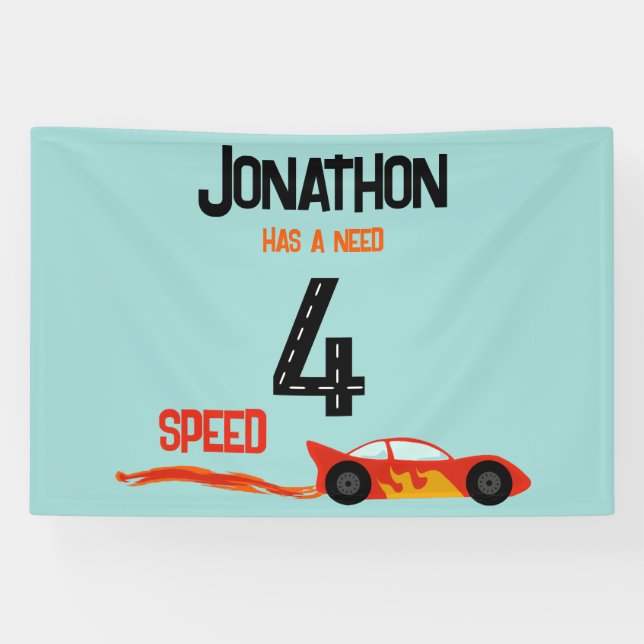 Need 4 speed racecar fourth birthday party banner (Horizontal)