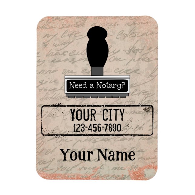 Need a Notary Rubber Stamp Customised Name Phone Magnet (Vertical)