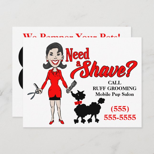 Need a Shave Red Pet Grooming Advertising Postcard (Front/Back)