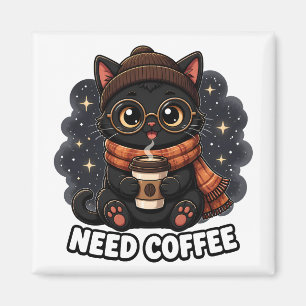 Need Coffee Cute Black Cat Vintage Coffee Lover Magnet