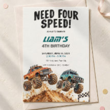 Need Four Speed, 4th Birthday Invitation for Boys