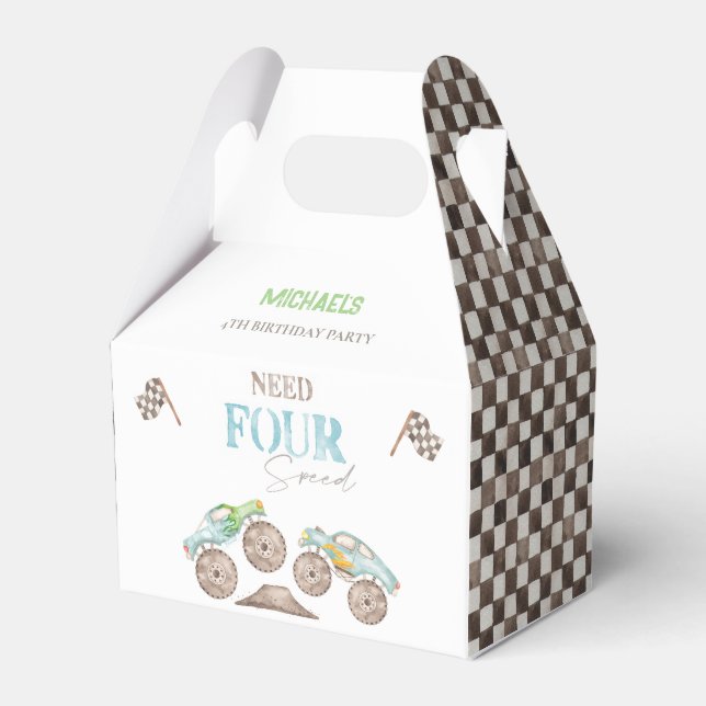 Need FOUR Speed Blue Monster Trucks Gift Box (Front Side)