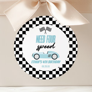 Need Four Speed Blue Race Car 4th Birthday Party Classic Round Sticker