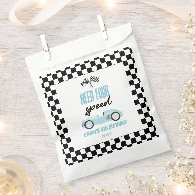 Need Four Speed Blue Race Car 4th Birthday Party Favour Bags (Clipped)