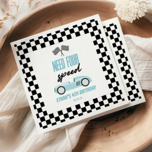 Need Four Speed Blue Race Car 4th Birthday Party Napkin