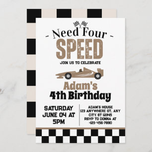 Need Four Speed Boy 4th Birthday Party Invitation