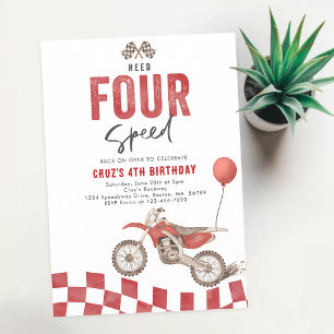 Need Four Speed Dirt Bike 4th Birthday Invitation