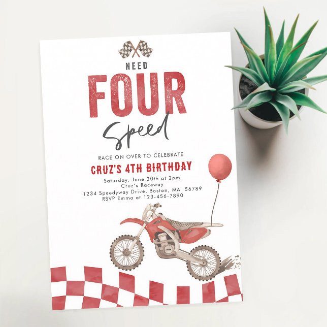 Need Four Speed Dirt Bike 4th Birthday Invitation (Creator Uploaded)