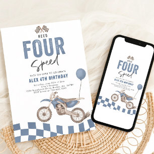 Need Four Speed Dirt Bike 4th Birthday Invitation