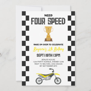 Need Four Speed Dirt Bike 4th Birthday Party Invitation
