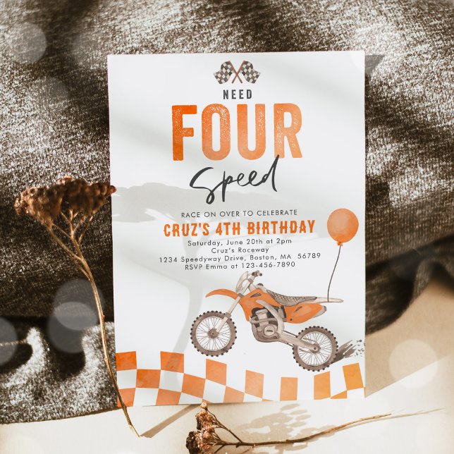Need Four Speed Dirt Bike Boy 4th Birthday Party Invitation (Creator Uploaded)