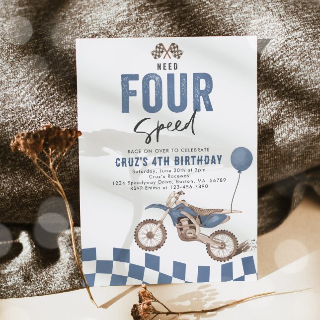 Need Four Speed Dirt Bike Boy 4th Birthday Party Invitation (Creator Uploaded)