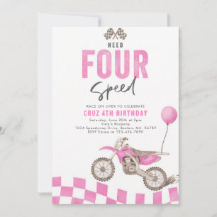 Need Four Speed Dirt Bike Girl 4th Birthday Invitation