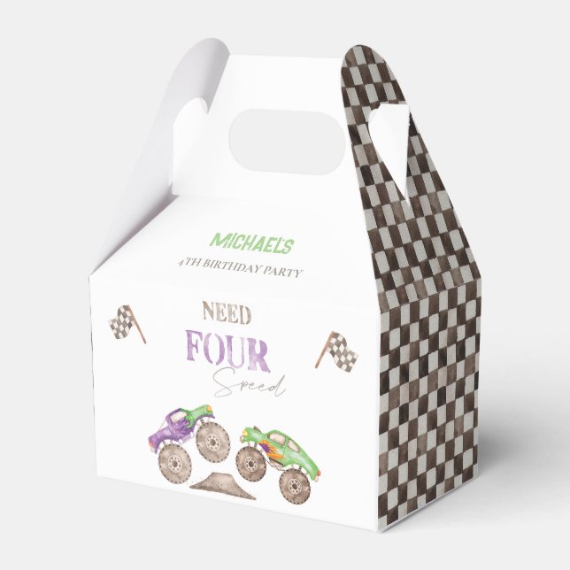 Need FOUR Speed Monster Truck Birthday Favour Box (Front Side)