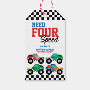 Need Four Speed Monster Truck Birthday Gift Tags