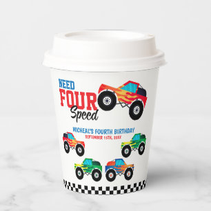 Need Four Speed Monster Truck Birthday Paper Cups