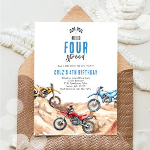 Need Four Speed Monster Truck Boy 4th Birthday Invitation