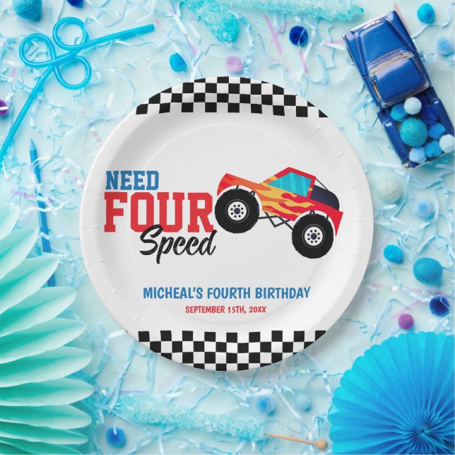 Need Four Speed Monster Truck Paper Napkin Plate (Party)