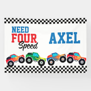 Need Four Speed Monster Truck Race 4th Birthday Ba Banner