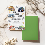 Need Four Speed Monster Trucks 4th Birthday Party Invitation<br><div class="desc">Attention all little party animals! Get ready to rev up the fun with our Need Four Speed!4th Birthday Kids Monster Car Trucks Invitation. Adorned with adorable and vibrant monster car trucks, this modern typography script invites you to join in on the celebration. Let's roar into the fourth year of life...</div>