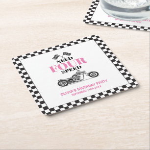 Need Four Speed Pink Heavy Bike Fourth Birthday Square Paper Coaster
