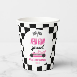 Need Four Speed Pink Race Car 4th Birthday Party Paper Cups