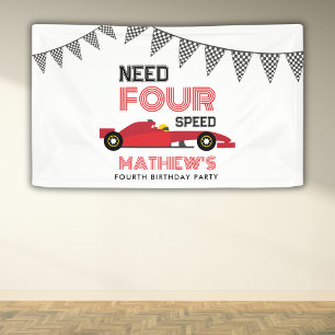 Need Four Speed Race Car 4th Birthday Party  Banner