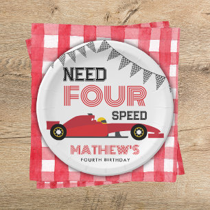 Need Four Speed Race Car 4th Birthday Party  Paper Plate