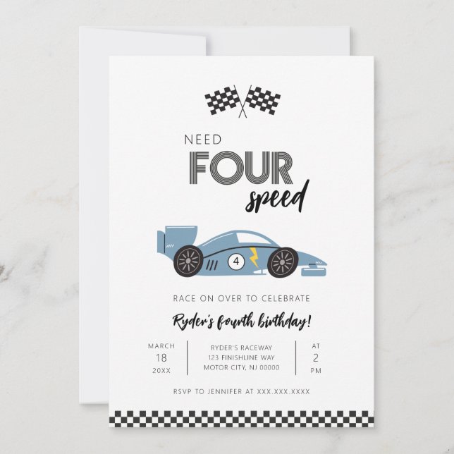 Need Four Speed Race Car Birthday Invitation (Front)