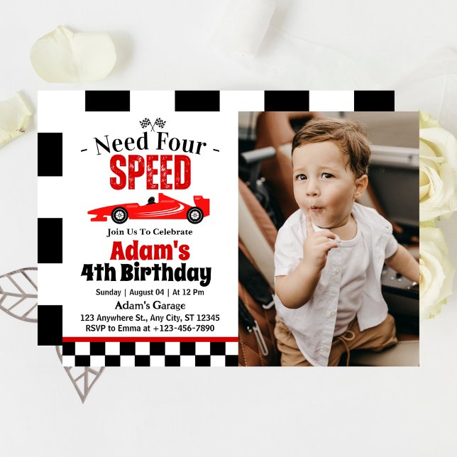 Need Four Speed Race Car Boy 4th Birthday Party  Invitation (Creator Uploaded)