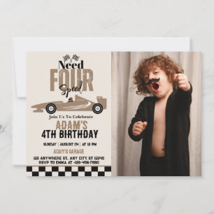 Need Four Speed Race Car Boy 4th Birthday Photo Invitation