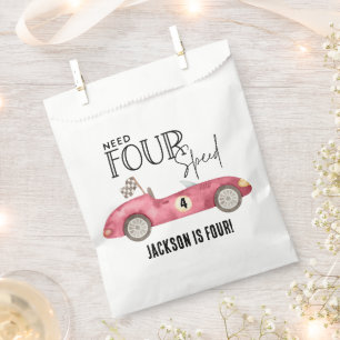 Need FOUR Speed Red Race car 4th birthday Favour Bags