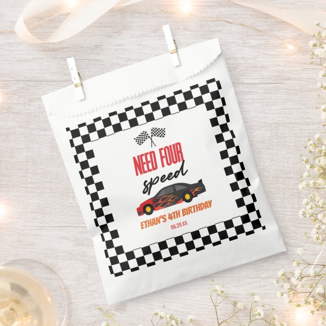 Need Four Speed Red Race Car 4th Birthday Party Favour Bags (Clipped)
