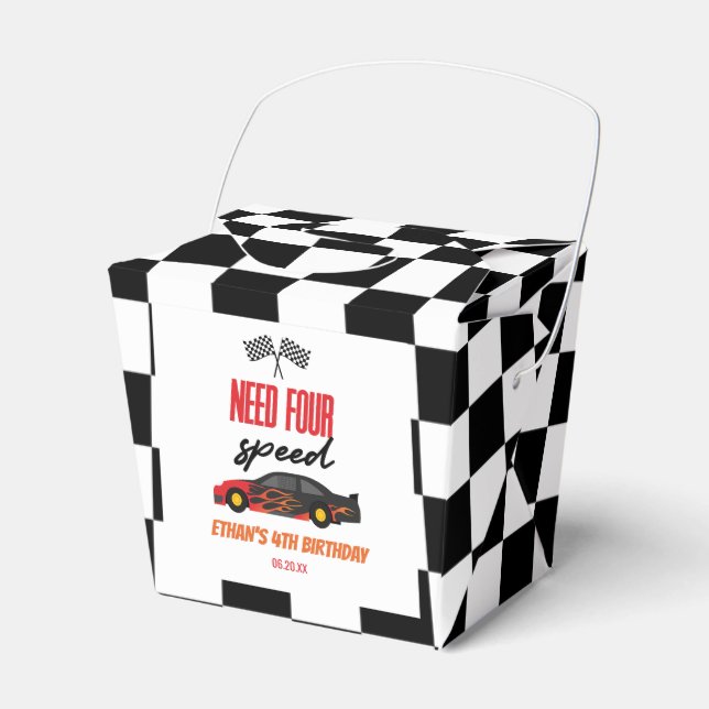 Need Four Speed Red Race Car 4th Birthday Party Favour Box (Front Side)