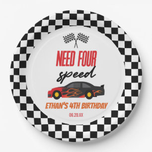 Need Four Speed Red Race Car 4th Birthday Party Paper Plate