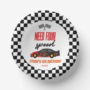 Need Four Speed Red Race Car 4th Birthday Party Paper Plate