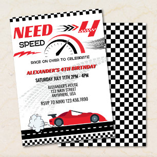 Need four speed red race car kids birthday  invitation