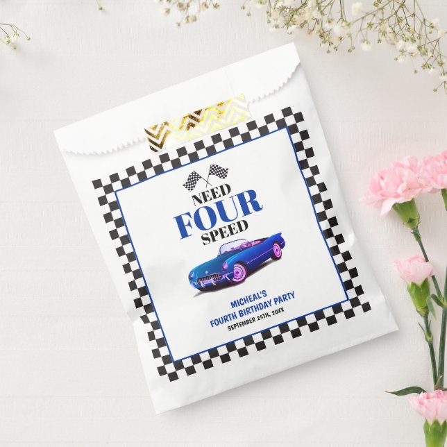 Need Four Speed Sports Car Blue Fourth Birthday Favour Bags (Sealed)