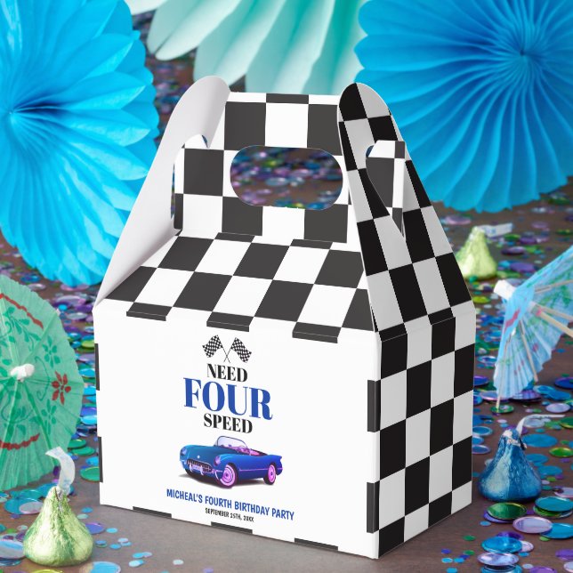 Need Four Speed Sports Car Blue Fourth Birthday Favour Box (Party)