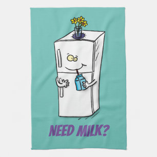 Need milk refrigerator cartoon illustration tea towel